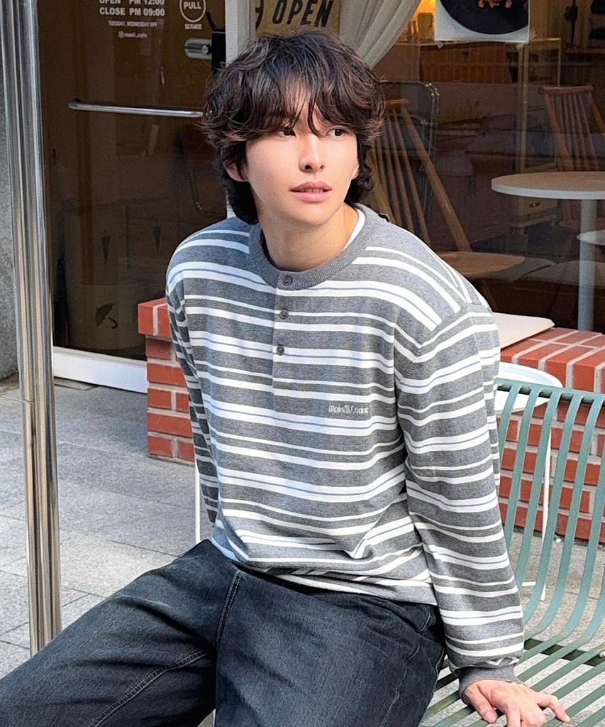 WMC Multi-Stripe Henley Neck Knit_Grey