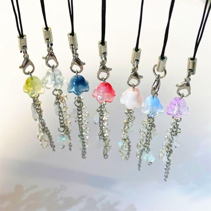 Phone Lanyard Wrist Strap Jellyfish Star Keychain Chain Phone Charm Antilost Y2K Cellphone Strap Hanging Cord for Women
