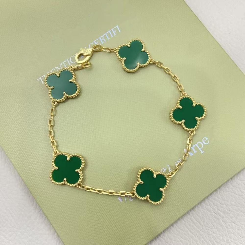 Hochwertiges Kleeblattarmband für Damen Fünf-Blüten-Armband mit natürlichem weißen Perlmutt und rotem Karneol