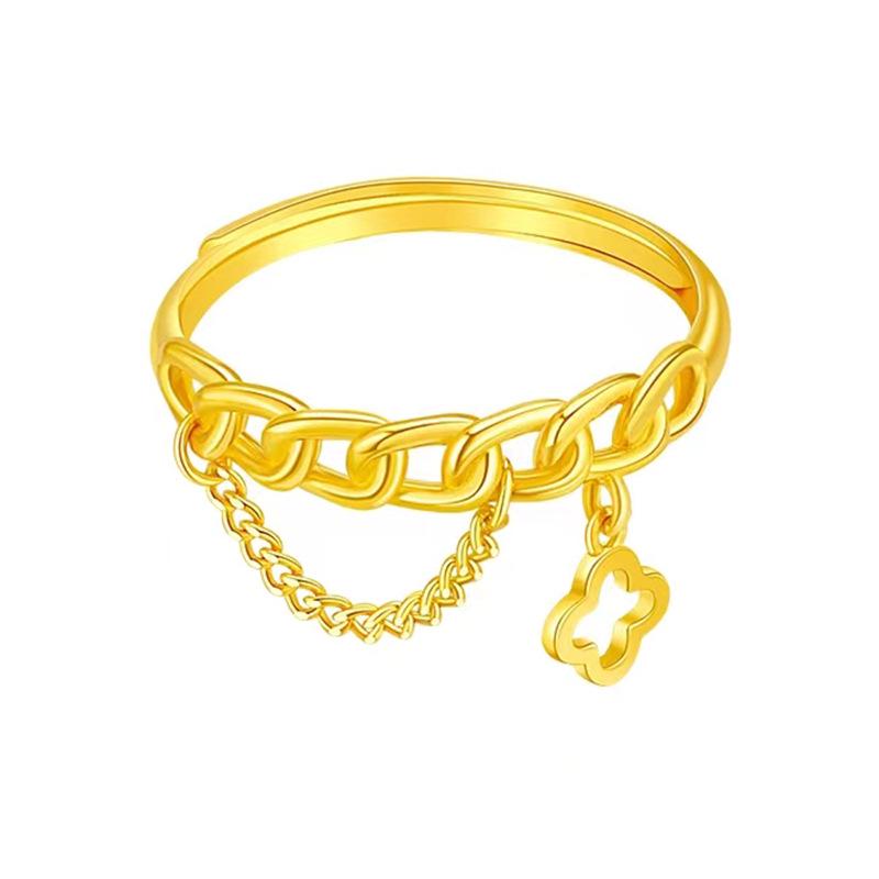 Women s Four-Leaf Clover Gold Chain Ring Pendant - Lucky Jewelry Gift Adjustable Open Design