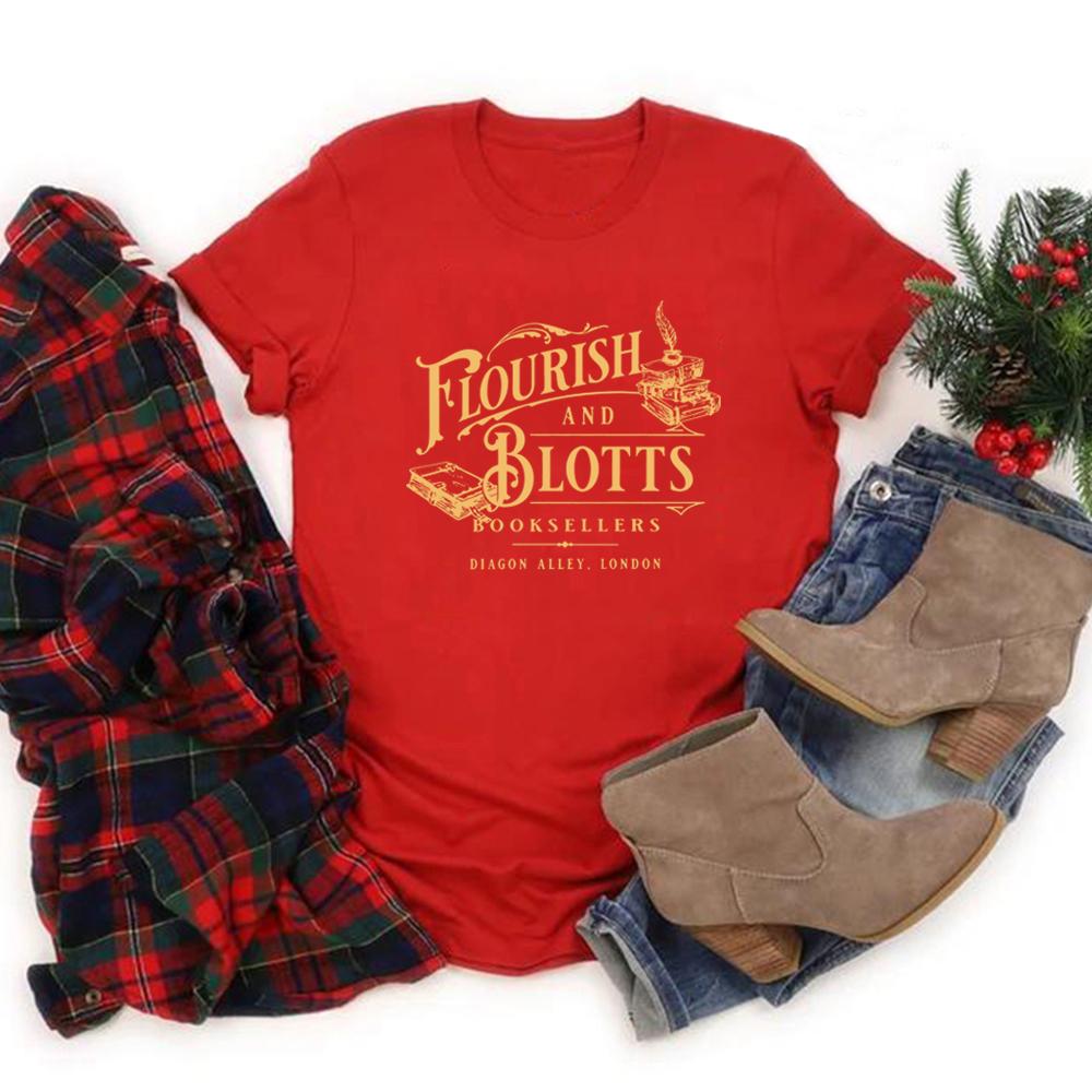 Flourish and Blotts Maglietta Negozio di Libri Magici Magia T-shirt Magiche Scuola di Magia T-shirt Mondo Magico T-shirt Grafiche