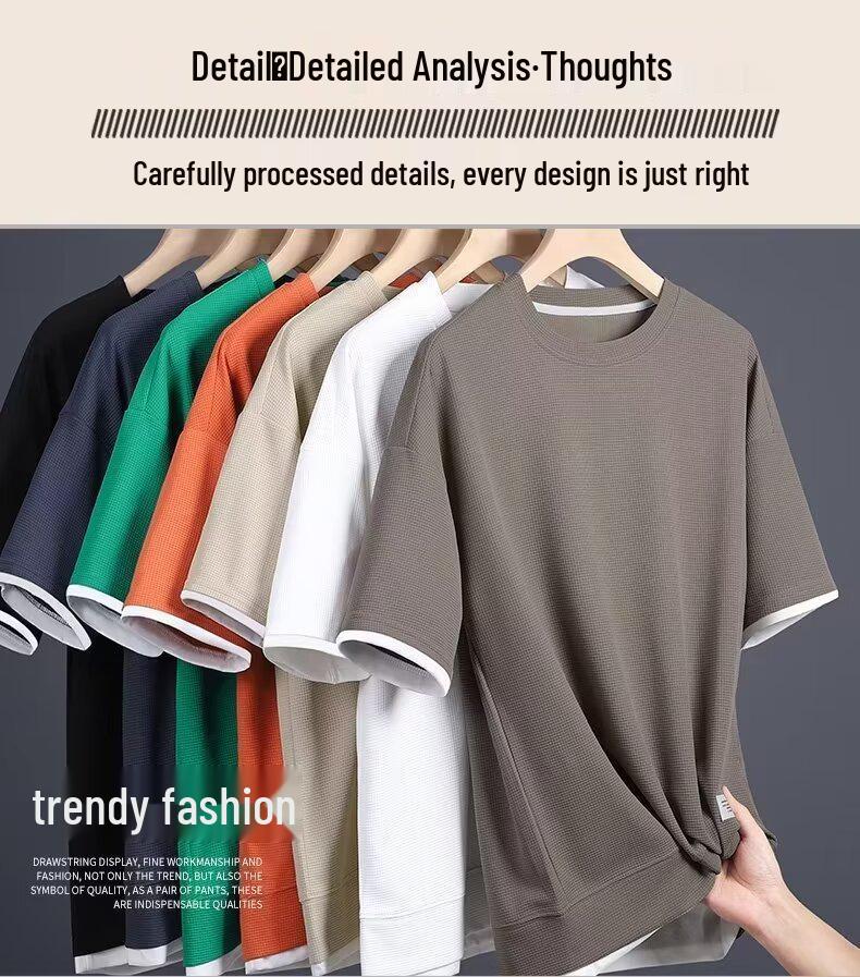 Men's Korean-Style Waffle Summer Casual Shorts and T-Shirt Set