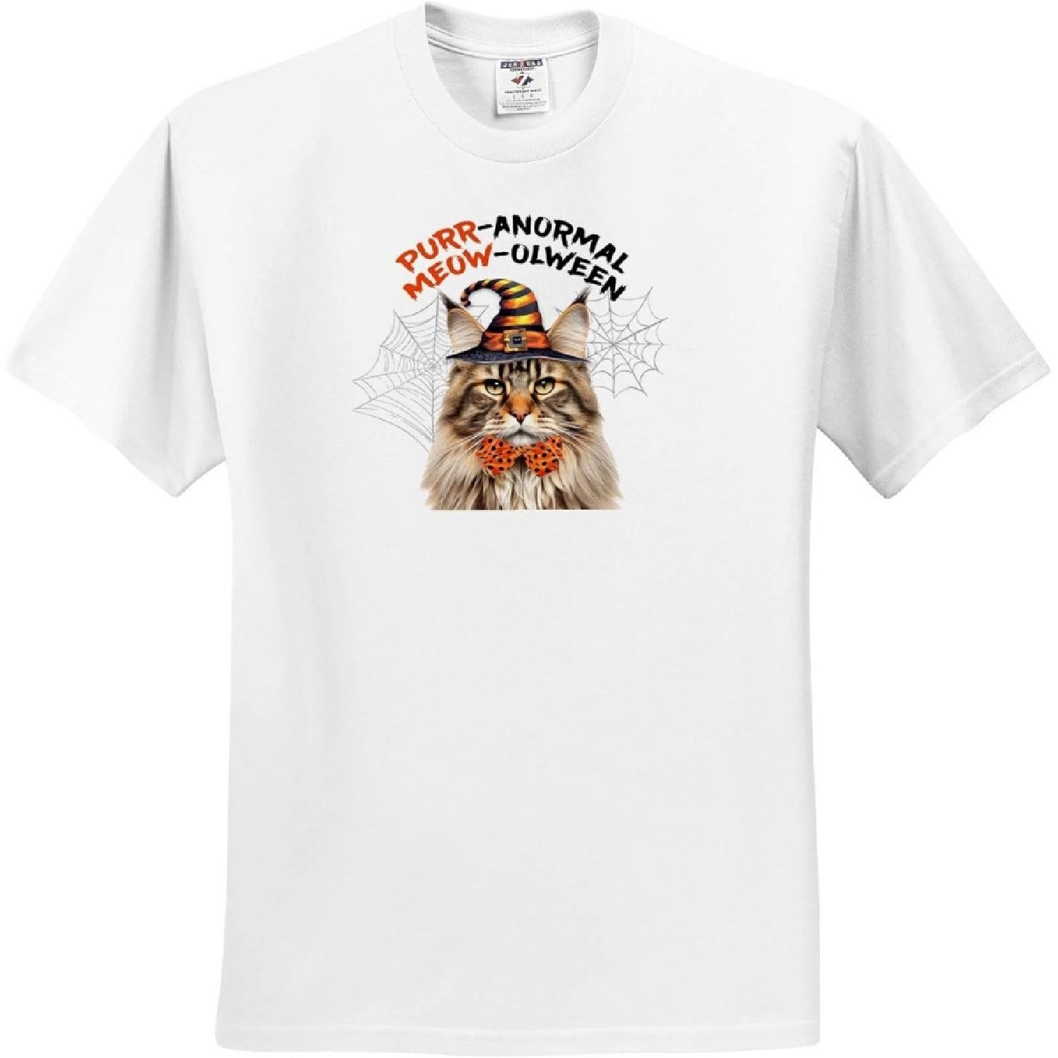 3dRose, Brown Tabby Maine Coon Halloween Wizard Cat, T-Shirt XXXXXL белый