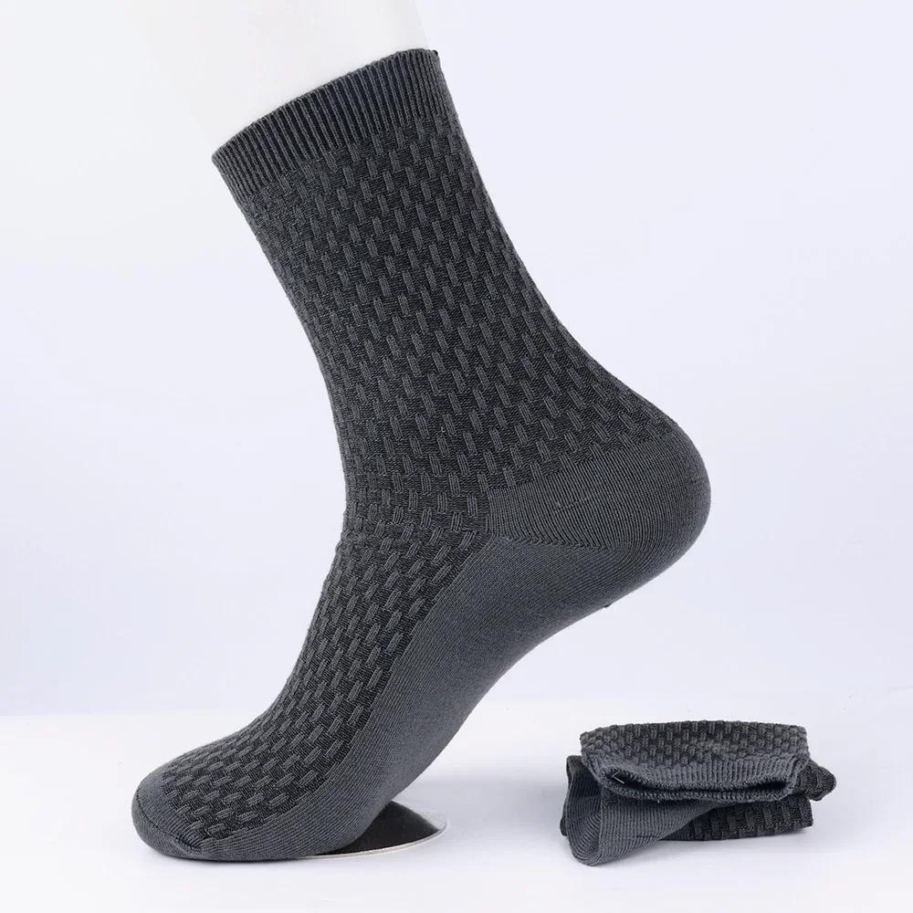 Bamboo Fiber Men Socks High Quality Breatheable New Compression Solid Color Casual Business Anti-Bacterial Mid-tube Stockings