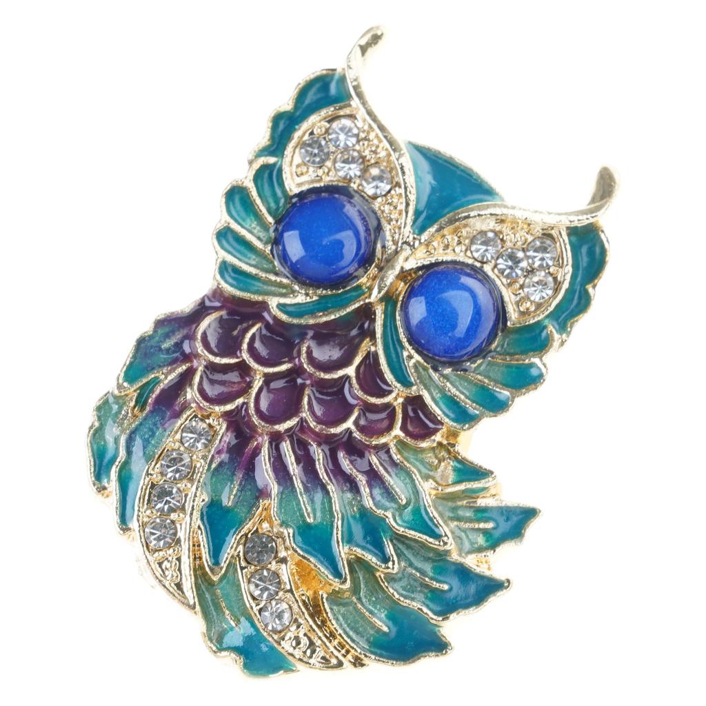 Elegant Enamel Owl Brooch Handcrafted With Intricate Colorful Artisan Design Pin For Formal Attire And Casual Outfits