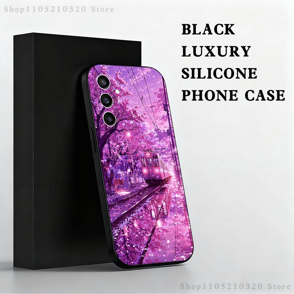 

Cherry Art Blossom Train Phone Case For Samsung S25,S24,S23,S22,S21,S20,S10,Ultra,Plus,Lite,FE,Soft Silicone Black Cover SamsungS24 5G