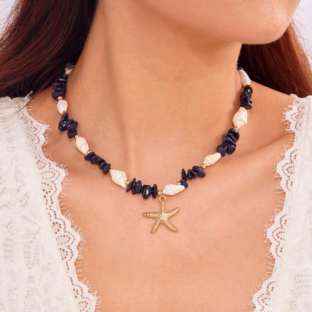 Bohemian Holiday Necklace Bracelet Set Female Ins Summer Dopamine Gravel Starfish Conch Necklace