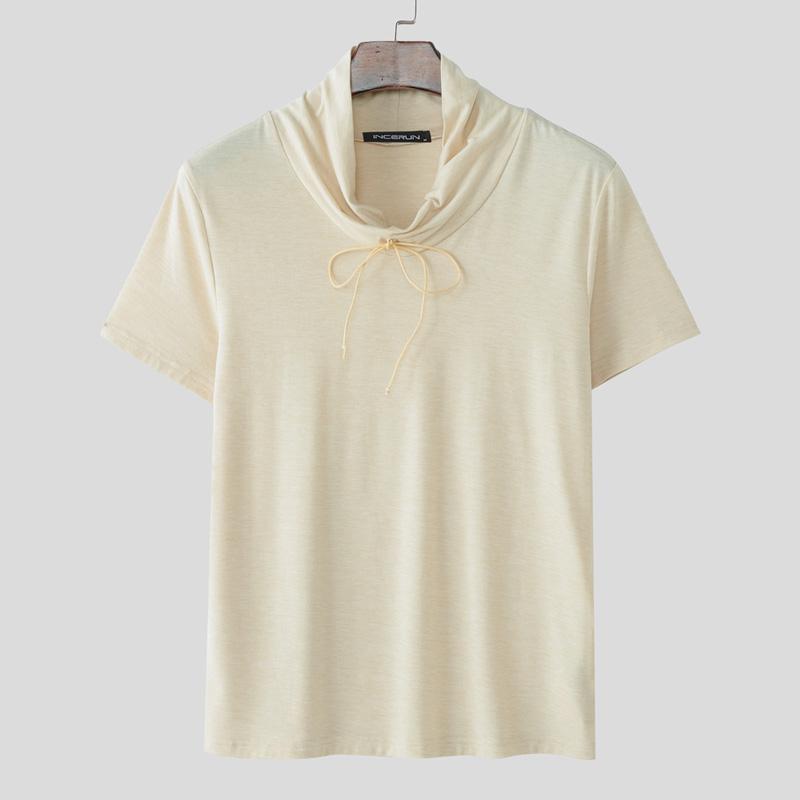 

INCERUN Men Swing Collar Short Sleeve Solid Color Fitted Casual T-shirts Undershirts 5XL абрикосовый