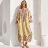 Abito Lungo Boho Casual da Donna, Estivo Lungo Bohémien con Stampa Ricamata, Manica 3/4 Scollo a V Svasato, Abiti da Vacanza con Tasche