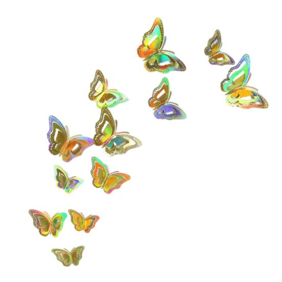 12 Pcs 3 Layers Wing Butterfly Wall Decor Removable 3D Hollow Butterfly Wall Decals for Crafts Home Bedroom Baby Shower Birthday Party Cake Decoration