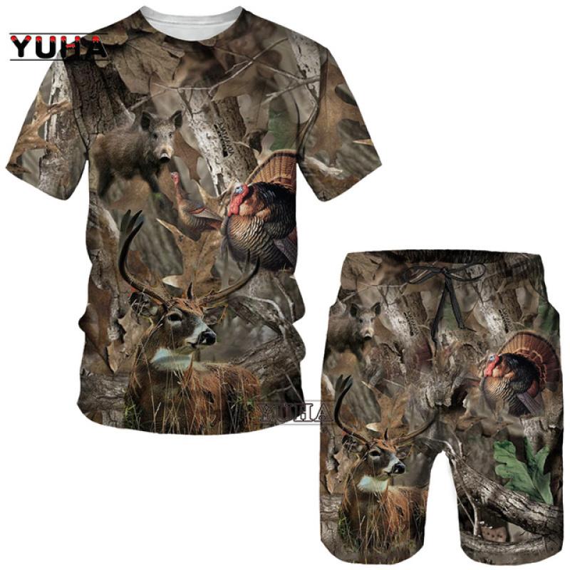 Letné pánske tričko s 3D potlačou maskáčové javorové listy/šortky/obleky Unisex Príležitostné Outdoorové športové oblečenie s krátkym rukávom