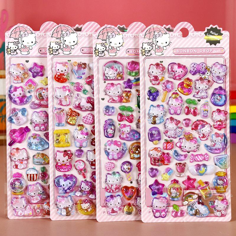 4 PCS Cartoon Sanrio Characters Kuromi Stickes 3D Stereo Crystal Sticker Handbook DIY Cute Creative Stickers