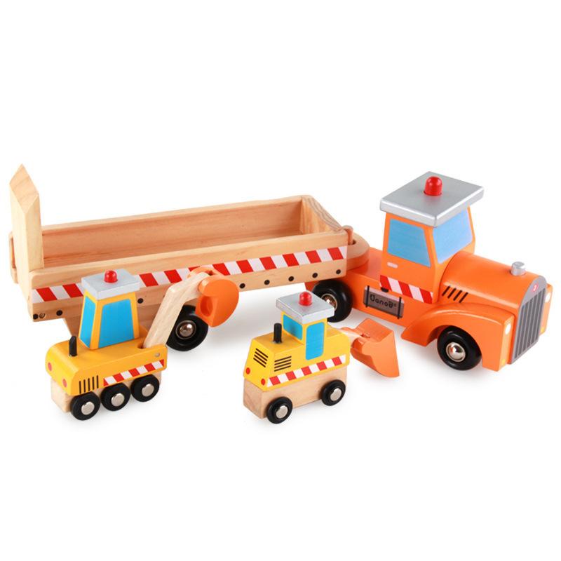 Wooden Toy Car Model Suit Children's Wooden Engineering Car Disassembly And Assembly Large Truck Assembly Rollable Wheels