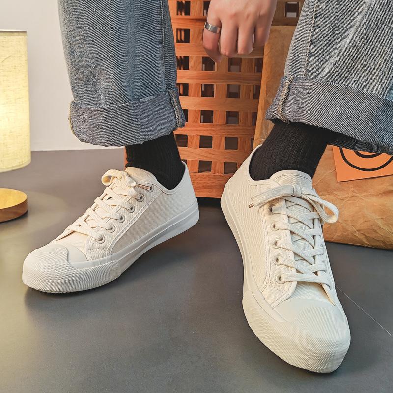 Spring new milky white breathable canvas shoes men's board shoes versatile little white shoes trendy casual shoes men's shoes