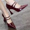 2025 New Fashion Double Buckle Strap Women Pumps Sexy Black Patent Leather Pointed Toe Wedges High Heels Party Dress Shoes