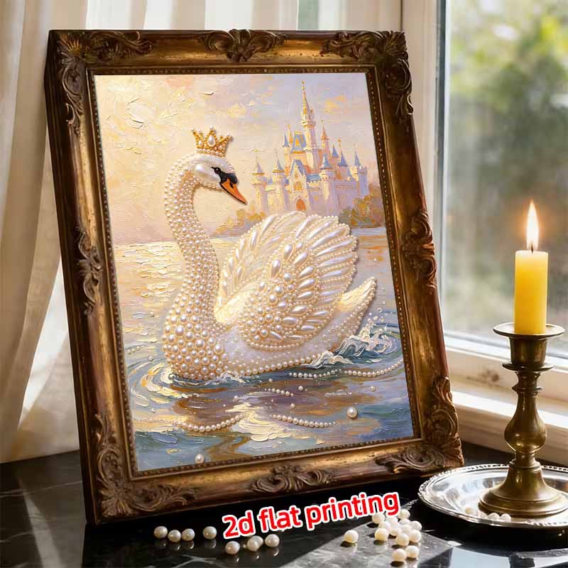 Frameless DIY Pearl Bead Painting Kit Elegant Swan Castle Pattern Creative Relaxing Craft Canvas Home Decor Adult Gift