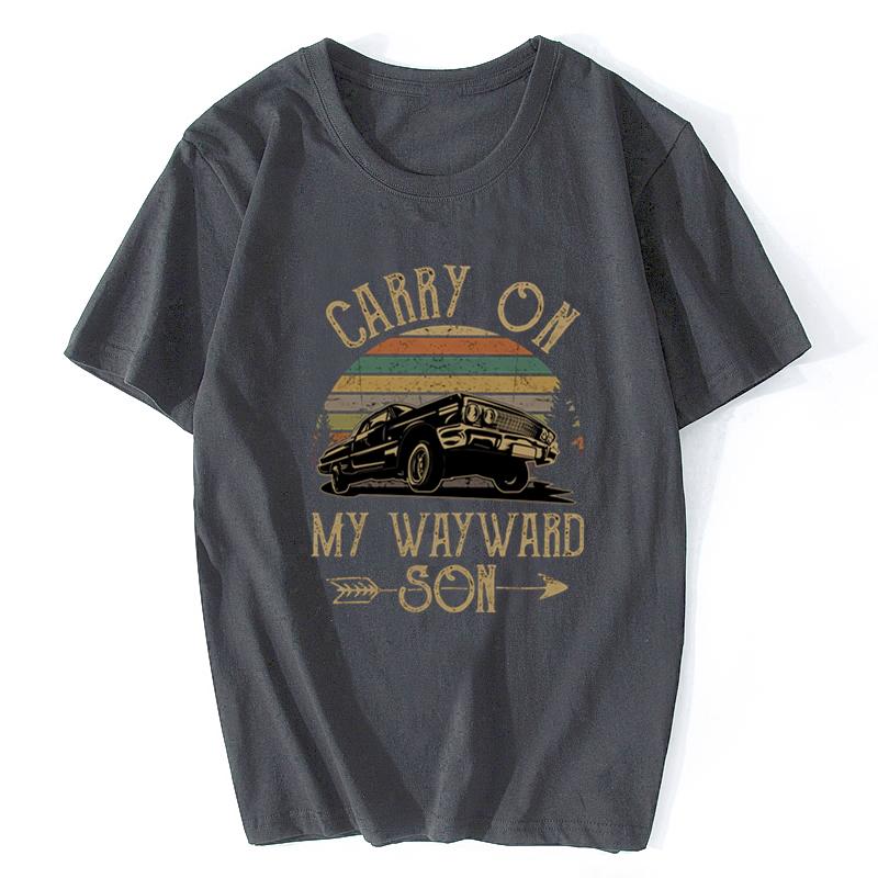 Сверхъестественное Футболка Винтажная Мужская Футболка Продолжай Свой Путь, Непокорный Сын Темно-Серый Уникальная Футболка Хлопковая Футболка Уличная Одежда S