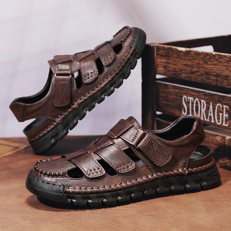 Fashion Breathable Walking Shoes Moccasins Hollow Out Male Shoes Leisure Beach Men Sandals Leather Men Loafers Summer Business Sandals
