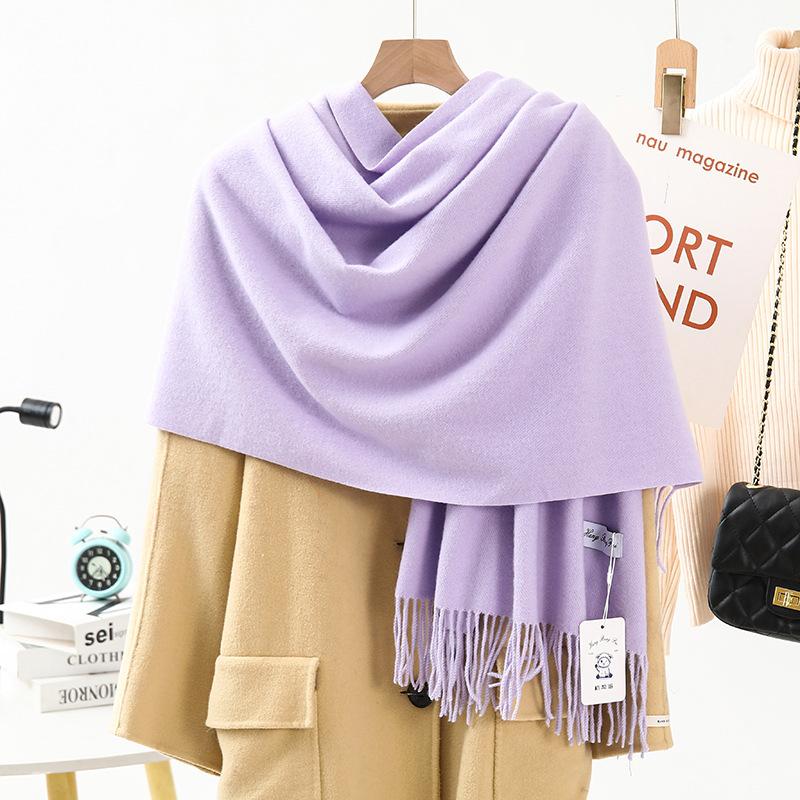 Wool Cashmere Scarf for Girls High End Solid Color Scarf Versatile Thickened Winter Imitation Cashmere Scarf