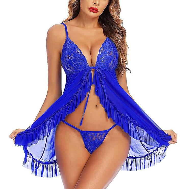 Women's Lace & Net Floral Above Knee Babydoll Lingerie