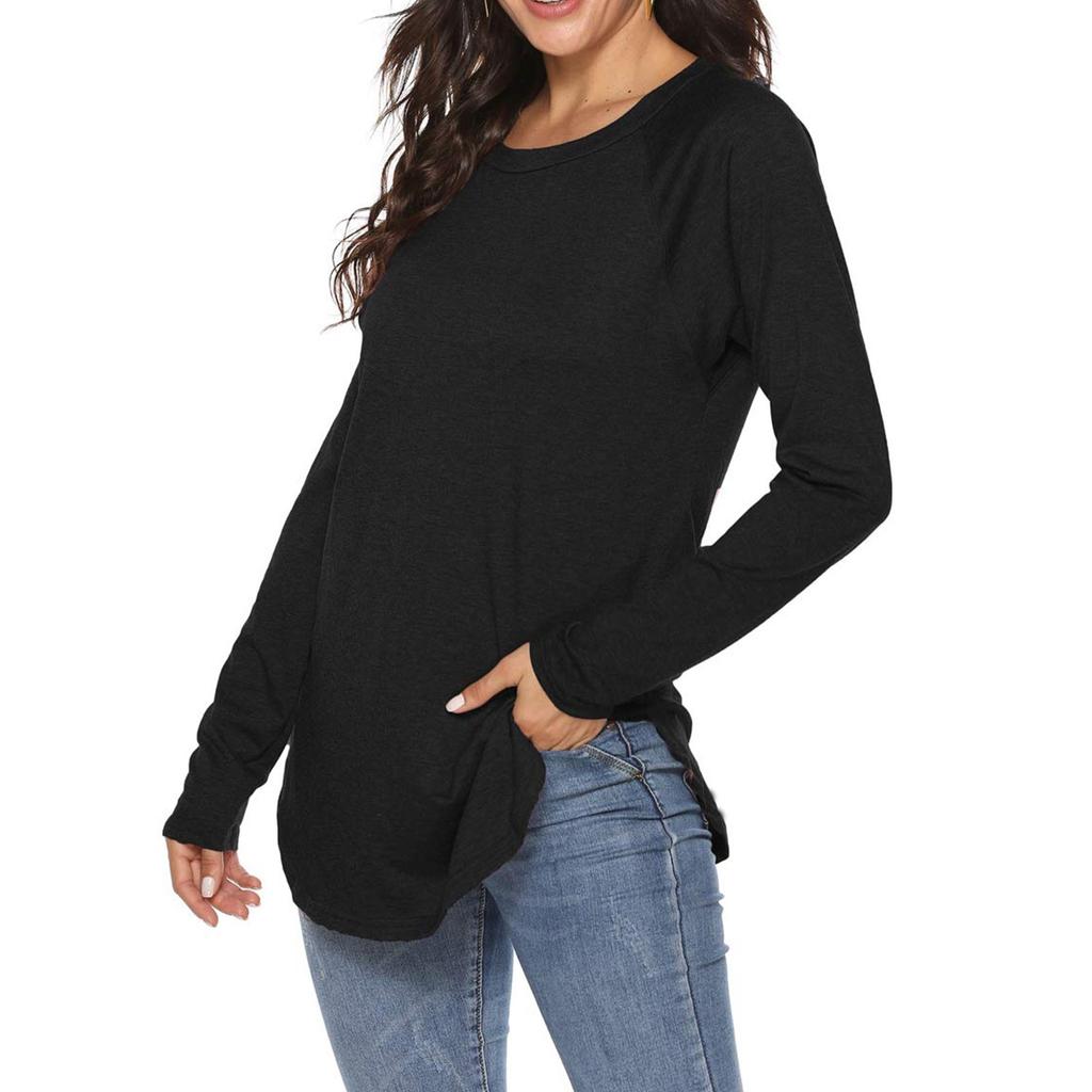 Dam Enfärgad Långärmad Rundhals Slim Fit Underdel Casual Pullover Topp