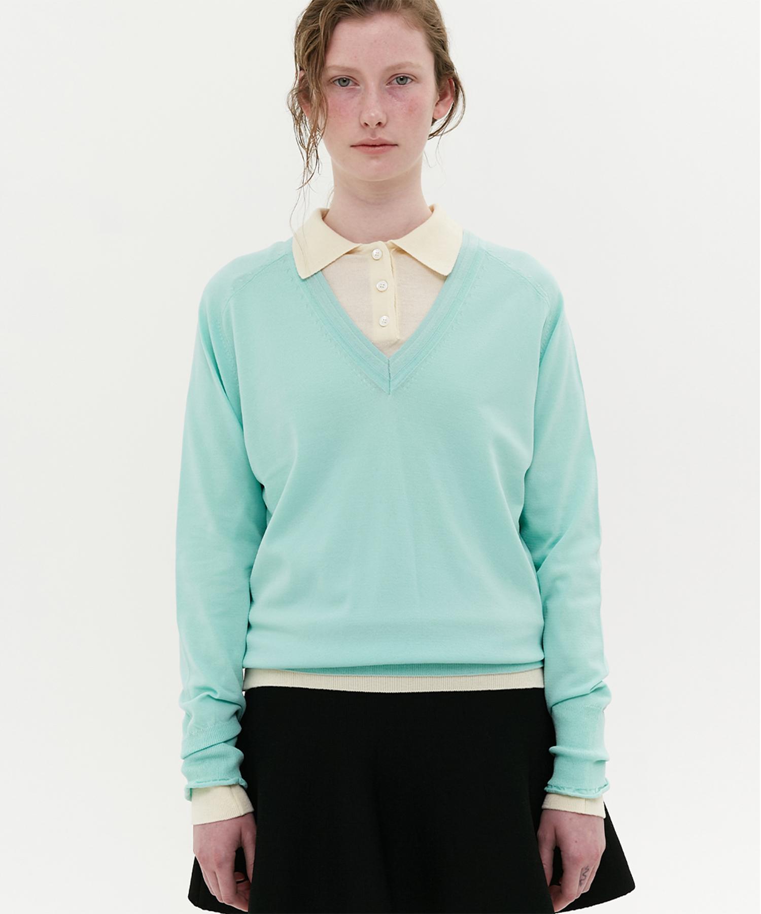Maggie Shiny V-Neck Pullover (Mint) Mint