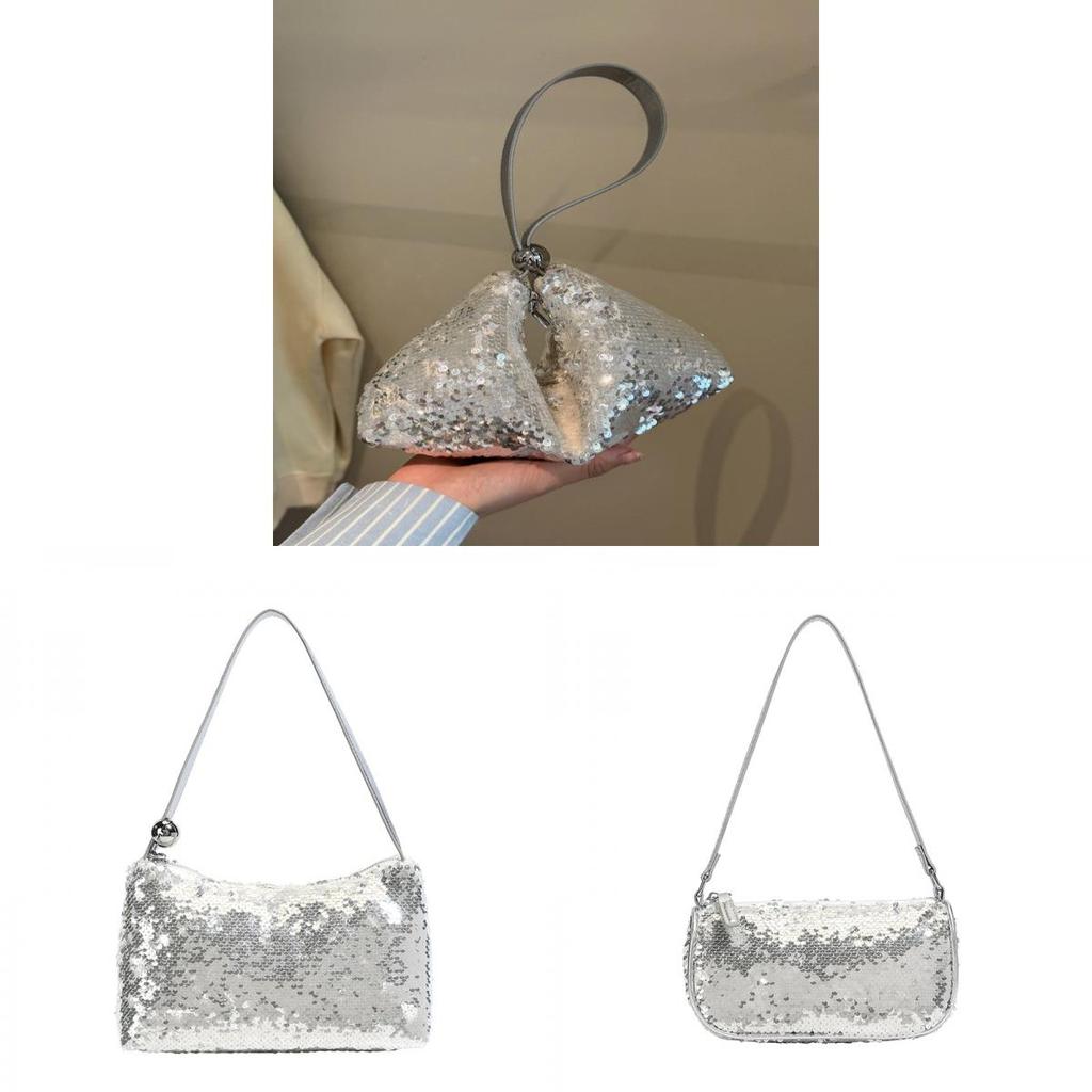 Pvc Silver Shoulder Bag With Glitter Sequins For Nightclub And Daily Fashion