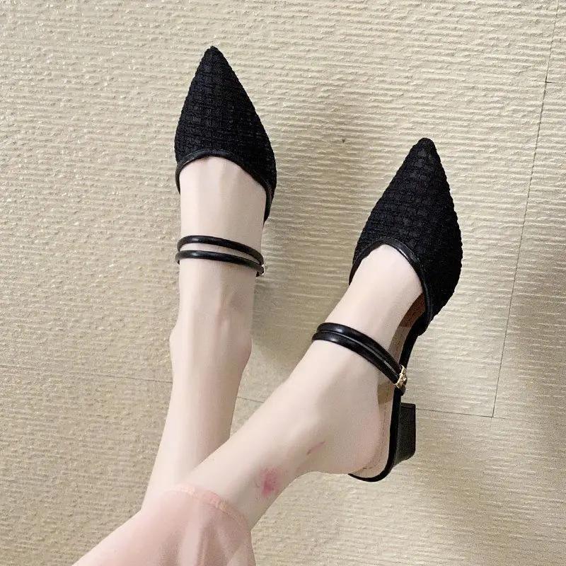 Fashion With Medium Heels Pointed Toe Sandals for Women Sales 2025 Luxury Woman Shoes On Sale Vintage New Breathable Fashion Footwear