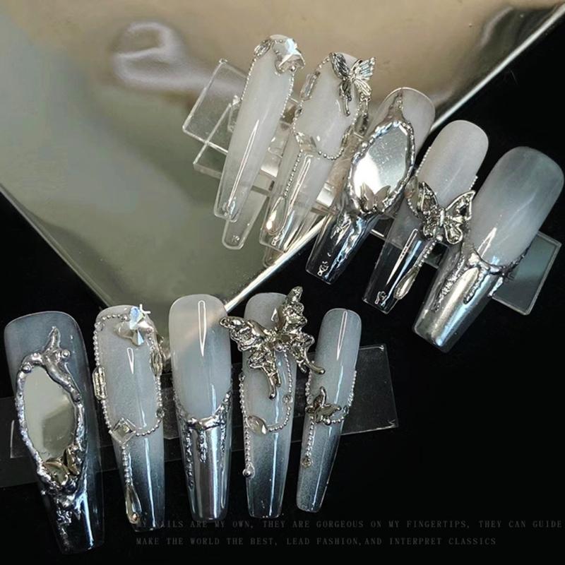 10 Pcs/Set 3D Bows Nails Charms Sparkling Butterfly Nails Charms Alloy Manicure Supplies Nails Art Decorations for Women