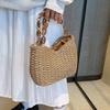 Summer Beach Vacation Straw Woven Bag for Women - Chain-Embellished Versatile Handheld Shoulder Bag