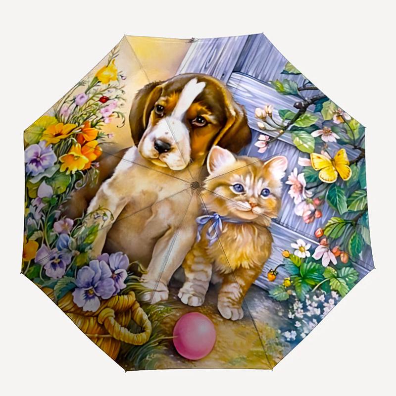

1pc Puppy-and-Kitten-Friendship Folding Umbrella, Durable, Suitable for Outdoor Activities or Rain, Suitable for Commuting yy251027135