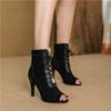 FOREADA Women High Heels Sandals Peep Toe Stilettos Lace-up Sexy Comfort Jazz Dance Boots Ladies Fashion Shoes Summer Black 46