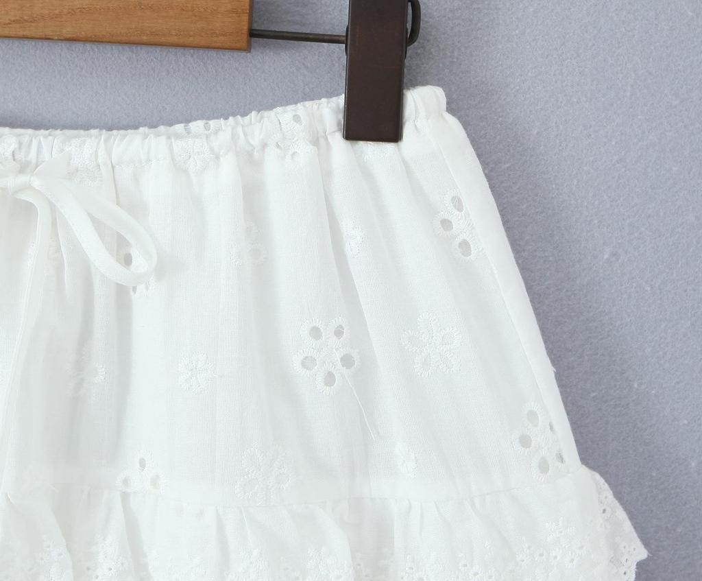 7704 - Women's French Retro Square Neck Ruffle Top & Lace-up Embroidered Skirt Set