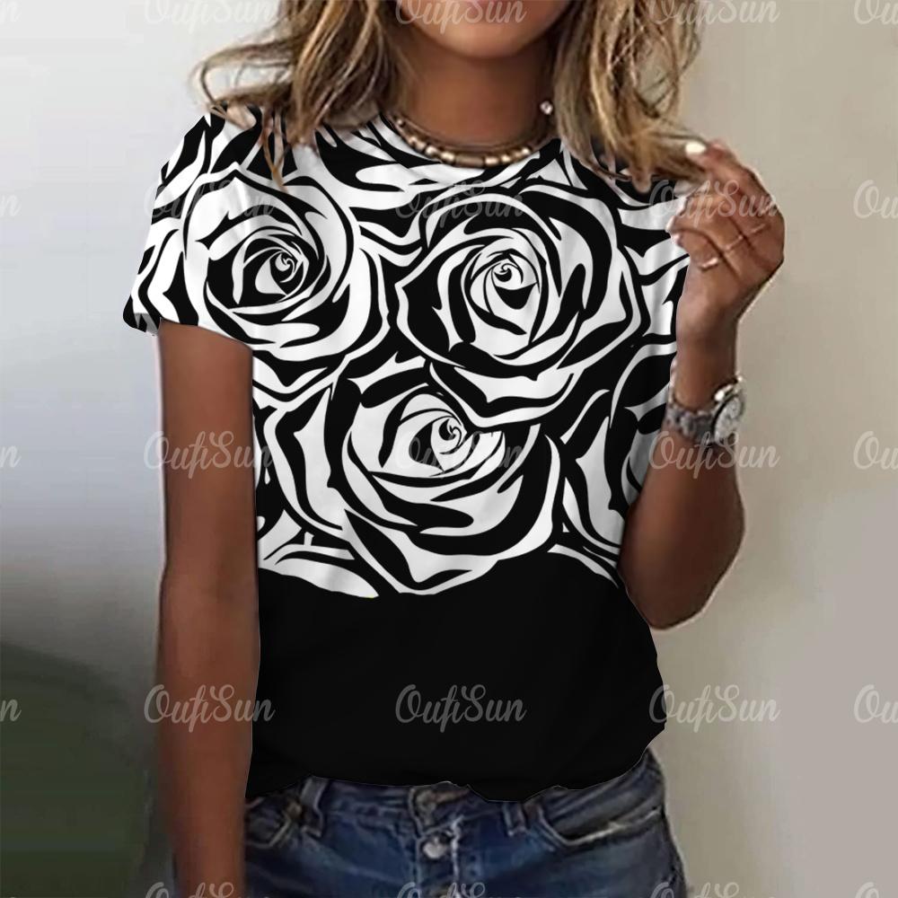 

Летние женские футболки с цветочным принтом, повседневный пуловер, 2024, свободные футболки с короткими рукавами, большие размеры, модная женская одежда, S-4xl 8XL