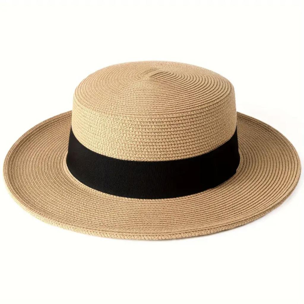 Nowy francuski płaski kapelusz słomkowy z dużą obwodem głowy, damski letni kapelusz plażowy top hat, duży rozmiar, powiększony kapelusz przeciwsłoneczny