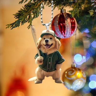 Baseball Dog Acrylic Hanging Decoration Home Indoor Christmas Tree Car Rearview Mirror 2D Flat Puppy Hanging Ornament Cartoon Animal Pendant