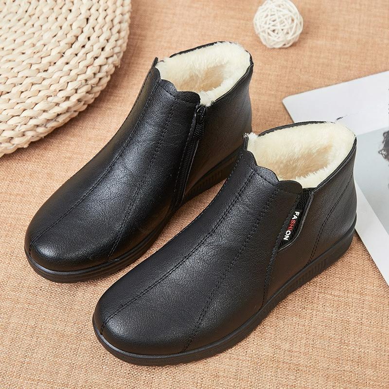 

Зимняя обувь, Хлопковая обувь, Полусапожки на мягкой подошве, Женские теплые ботинки с плюшевой подкладкой, Хлопковые кожаные туфли на плоской подошве EU34/CN35 чёрный
