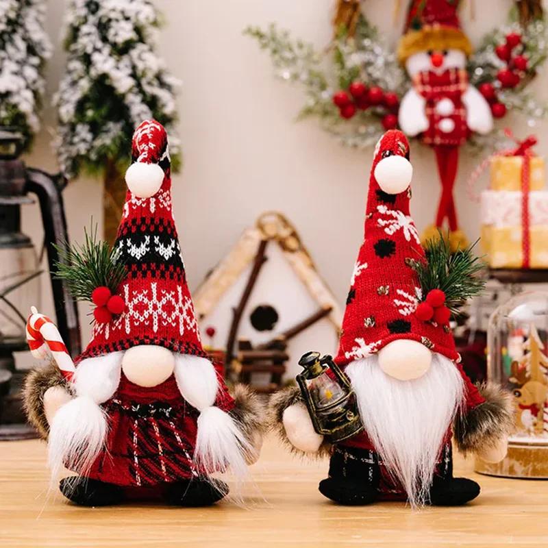 Christmas Plush Gnomes Dolls Red Knitted Suit Faceless Doll Nordic Xmas Elf Doll Ornaments Home Christmas Decorations Party Gift