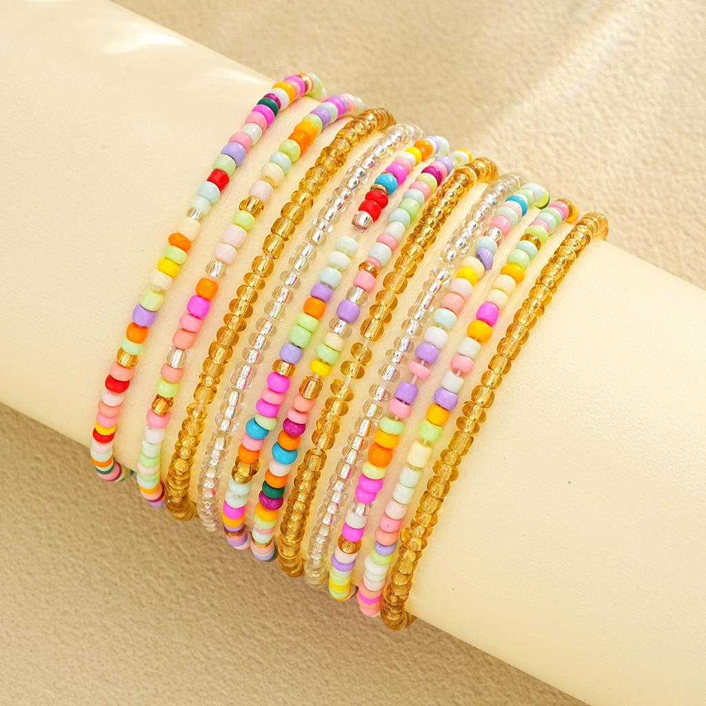 11Pcs Bohemian Colorful Elastic Rice Beaded Bracelets For Women Simple Stackable Crystal Bracelets Sets Female Handmade Jewelry