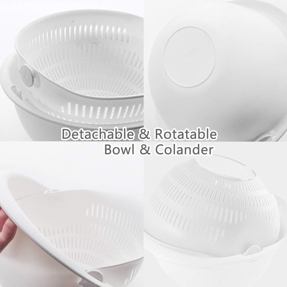 Double Layer Swivel Drainer 2 in 1 Bowl Strainer Combo - Kitchen Colander Fruit Wash Strainer for Cleaning Veggies, Noodles (White)