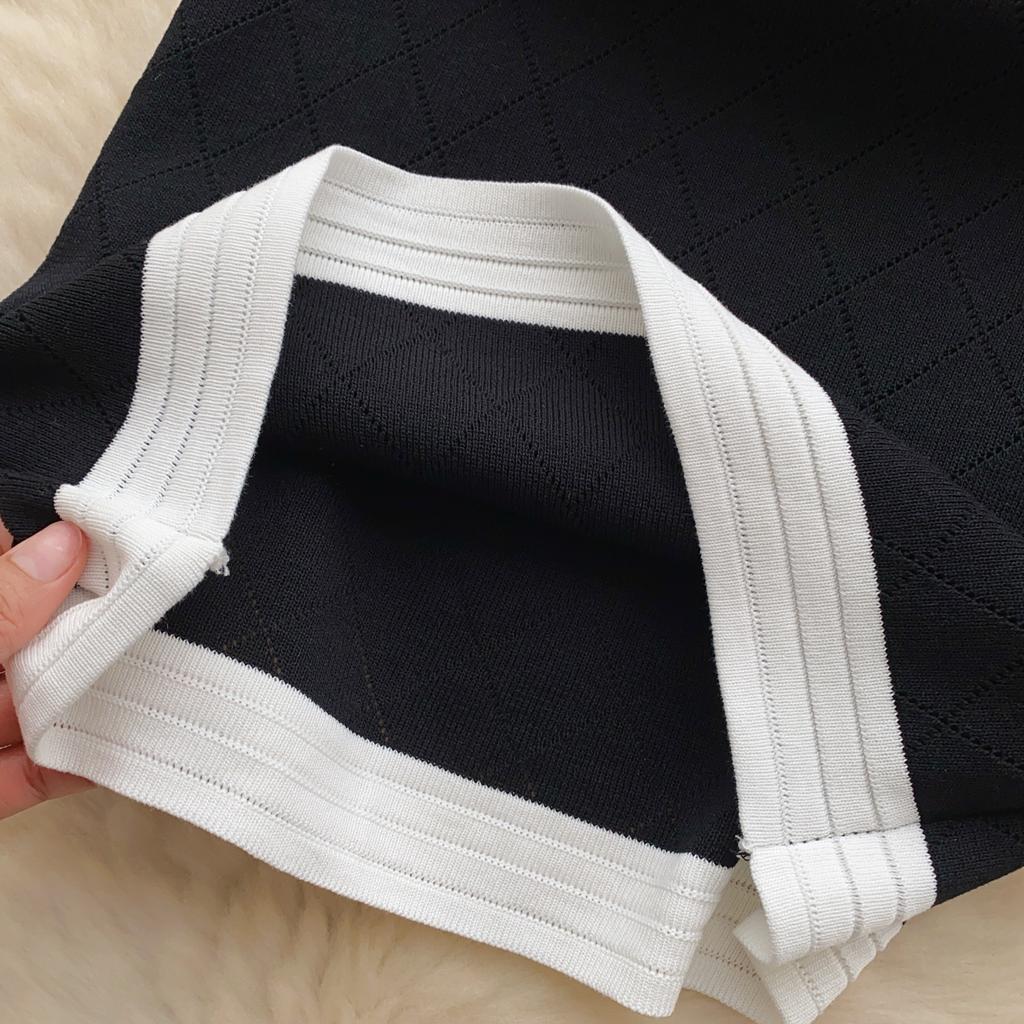 Senior Knitted Mini Dress Women Sleeveless Temperament Color Block Zipper Design Skinny Elastic Summer Basics Dresses