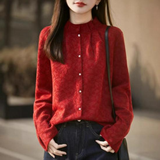 Women's Fair Isle Color Block Wool Cardigan - Round Neck, Age-Reducing Knitwear Jacket