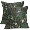 24×24 Inch Vintage Floral Print Throw Pillowcase, Featuring Green and Black Plant Leaves and Flowers, Suitable for Outdoor Use As a Square Cushion