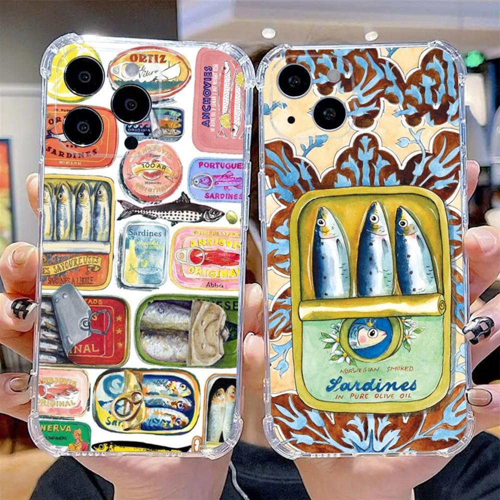 Funny Sardines Phone Case For iPhone 16 15 14 13 12 11 Pro Max Mini X XS SE 7 8 Plus 16E Shockproof Non-Slip Silicone Soft Cover