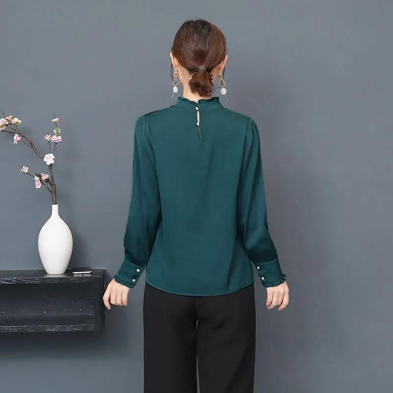 Satynowa koszula damska z długim rękawem Slim Top Workwear Luźna koszula w dużych rozmiarach