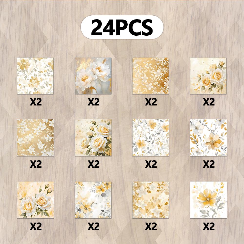 

24pcs, Yellow Floral Theme Scrapbook Paper, A5 Size, DIY Journal, Material Paper, Greeting Card, Photo Album, Crafts, Patchwork