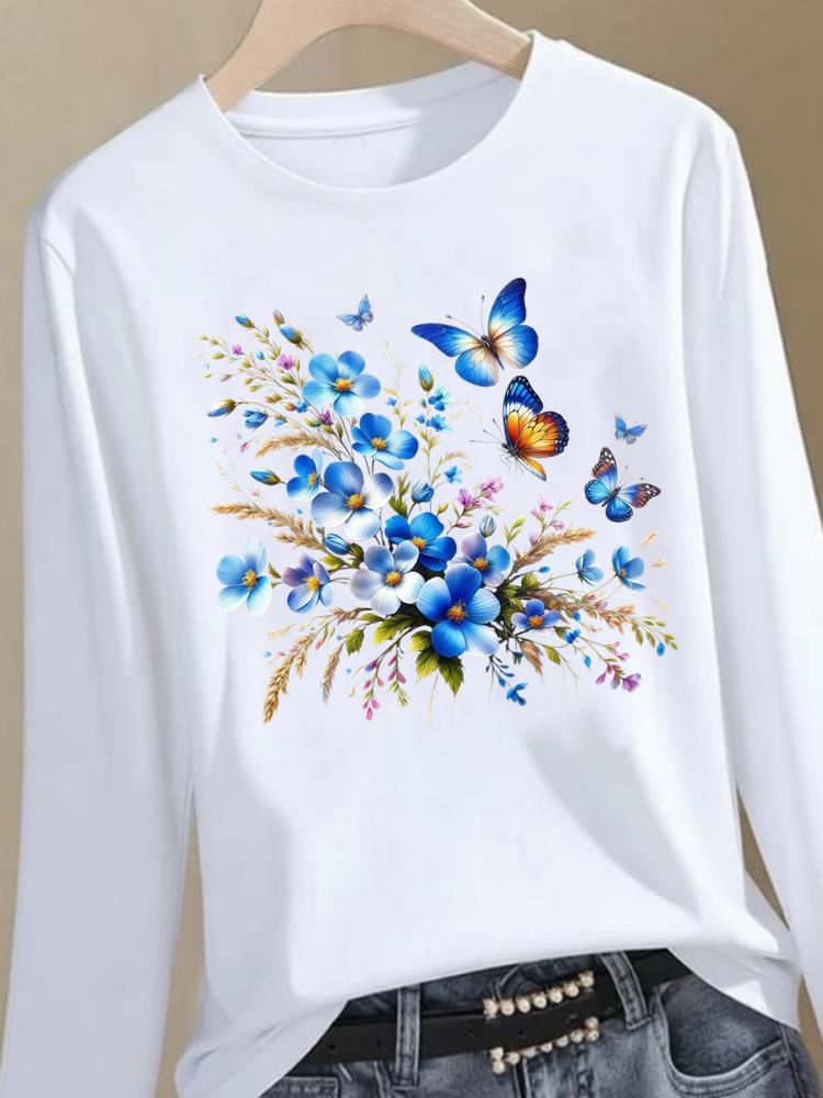 (Asian Size) Trend Style Cute Graphic Tee Women Autumn Winter Spring Casual Fashion Top O-neck Clothing Print T Shirt Long Sleeve T-shirts