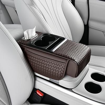 Auto Armlehnenkissen mit Taschentuchbox und Flaschenbecherhalter Handy Aufbewahrungstasche Auto Innenraum Armlehne Höhenpolster LKW Fahrzeug