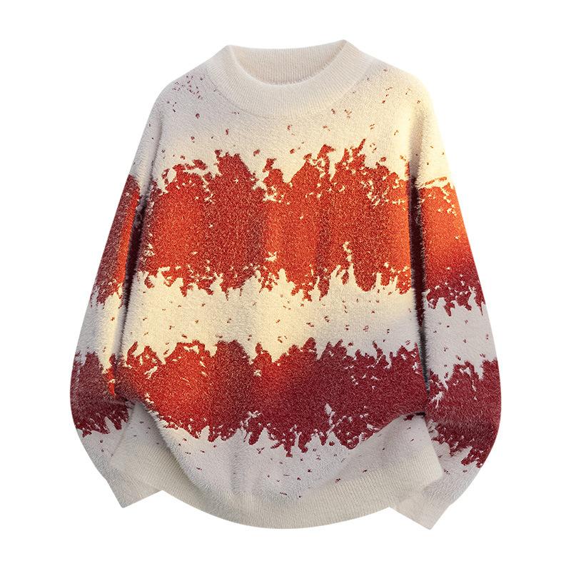 Pullovers Long Sleeves Sweaters Unisex Sweater Autumn and Winter Gradient Colour Wool Sweater Couples Loose Round Neck Bottoming Knit Sweater Men