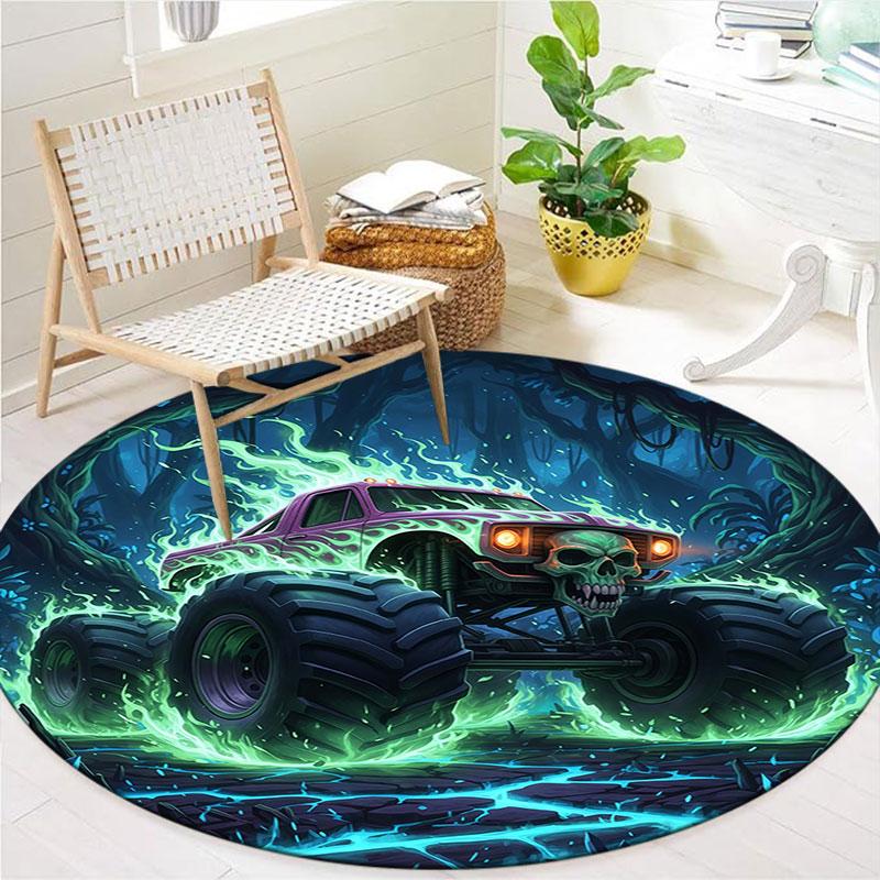 BadBeastTruck Runder Teppich, Teppich für Wohnzimmer Schlafzimmer Sofa Spielzimmer Dekor, Rutschfeste Bodenmatte